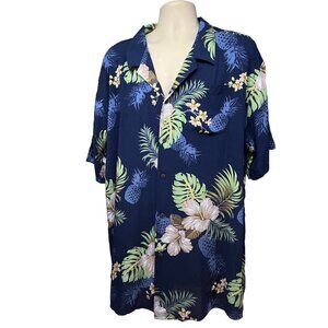 Hawaii Hangover Mens Blue Hawaiian Aloha Floral Button Up Shirt 2XL Pocket New